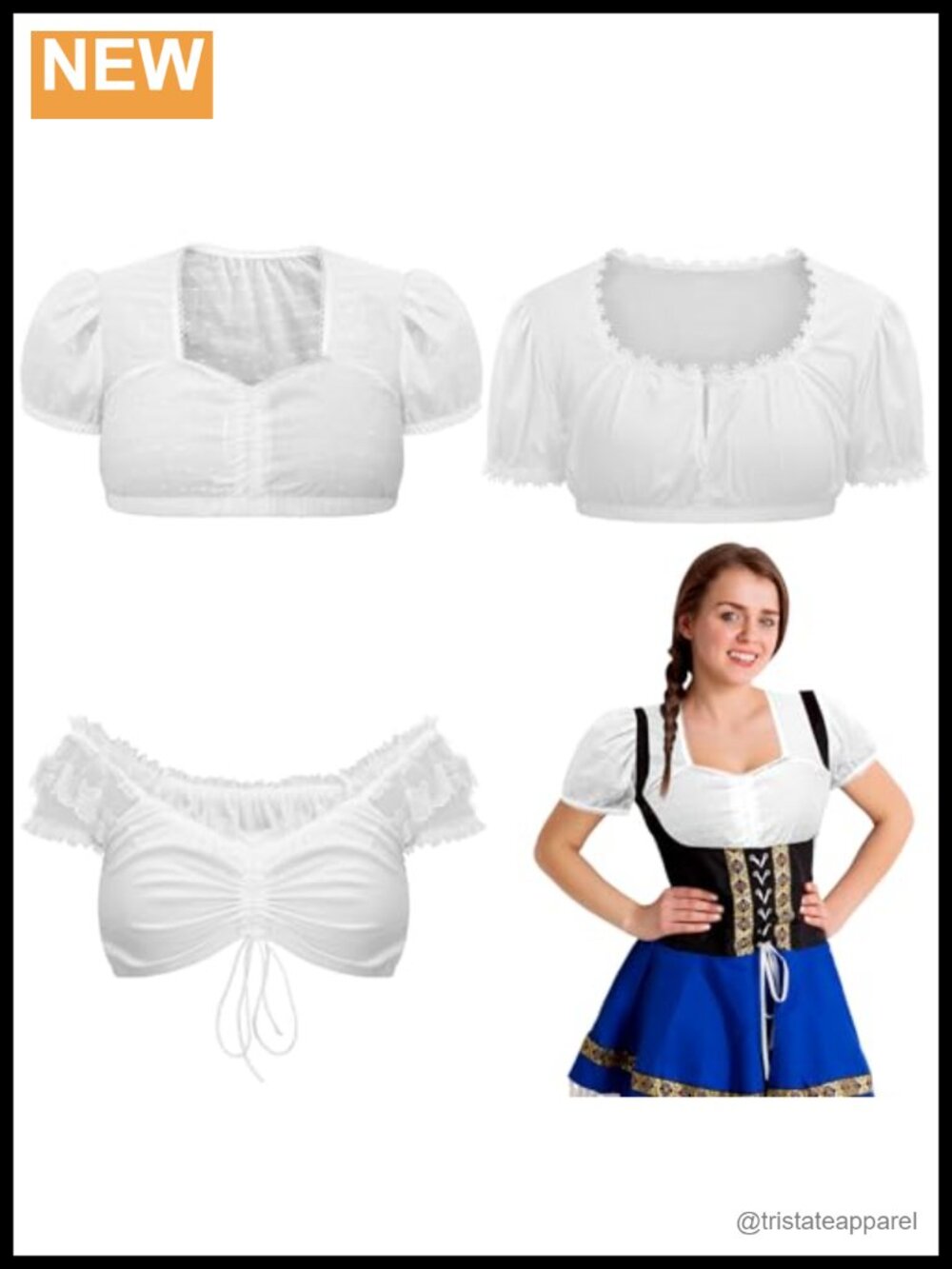 3 Pack Oktoberfest Dirndl Blouse Women Polyester Lace Short Sleeve